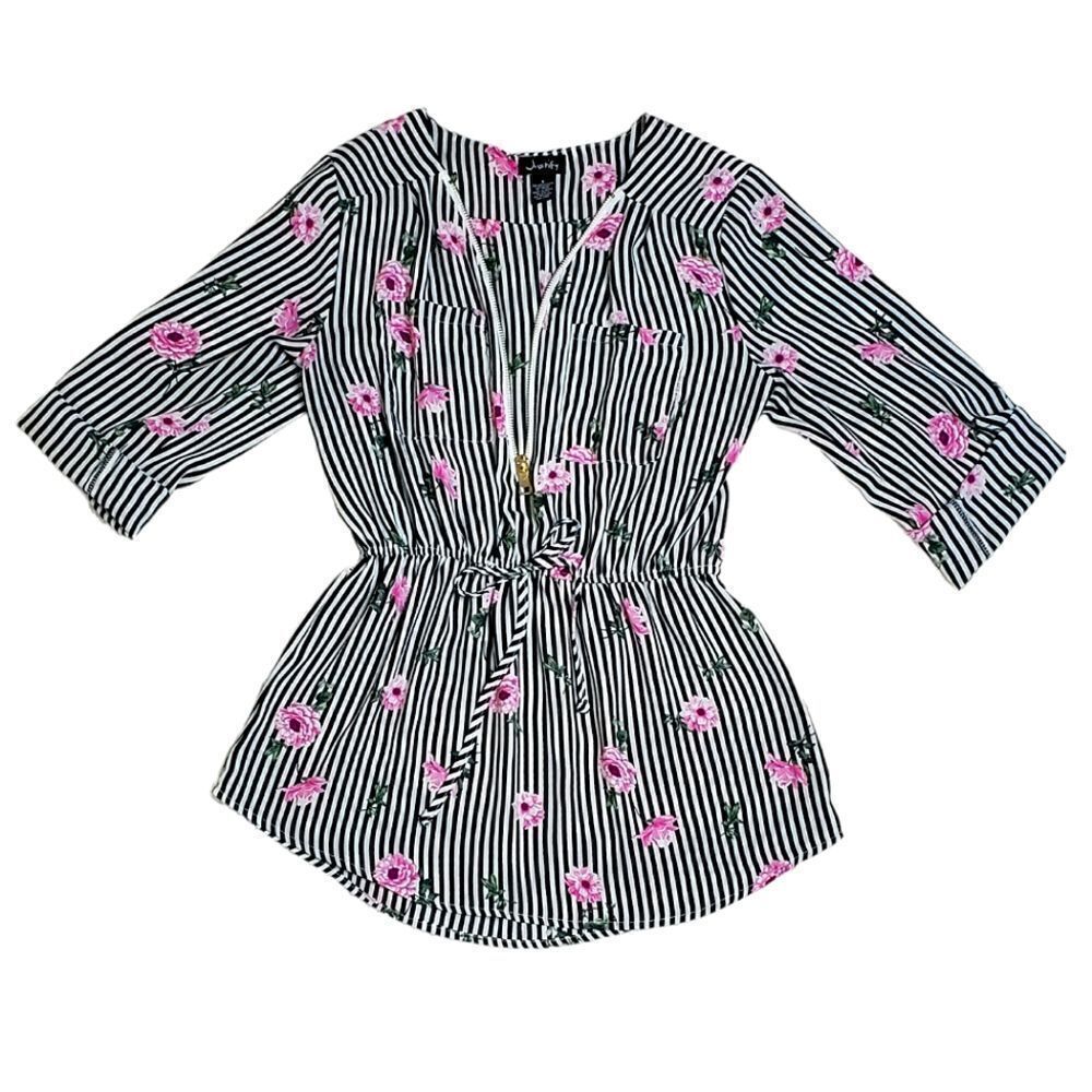 Justify Striped Floral Rose Pattern Long-Sleeve Tunic - Picture 2 of 12